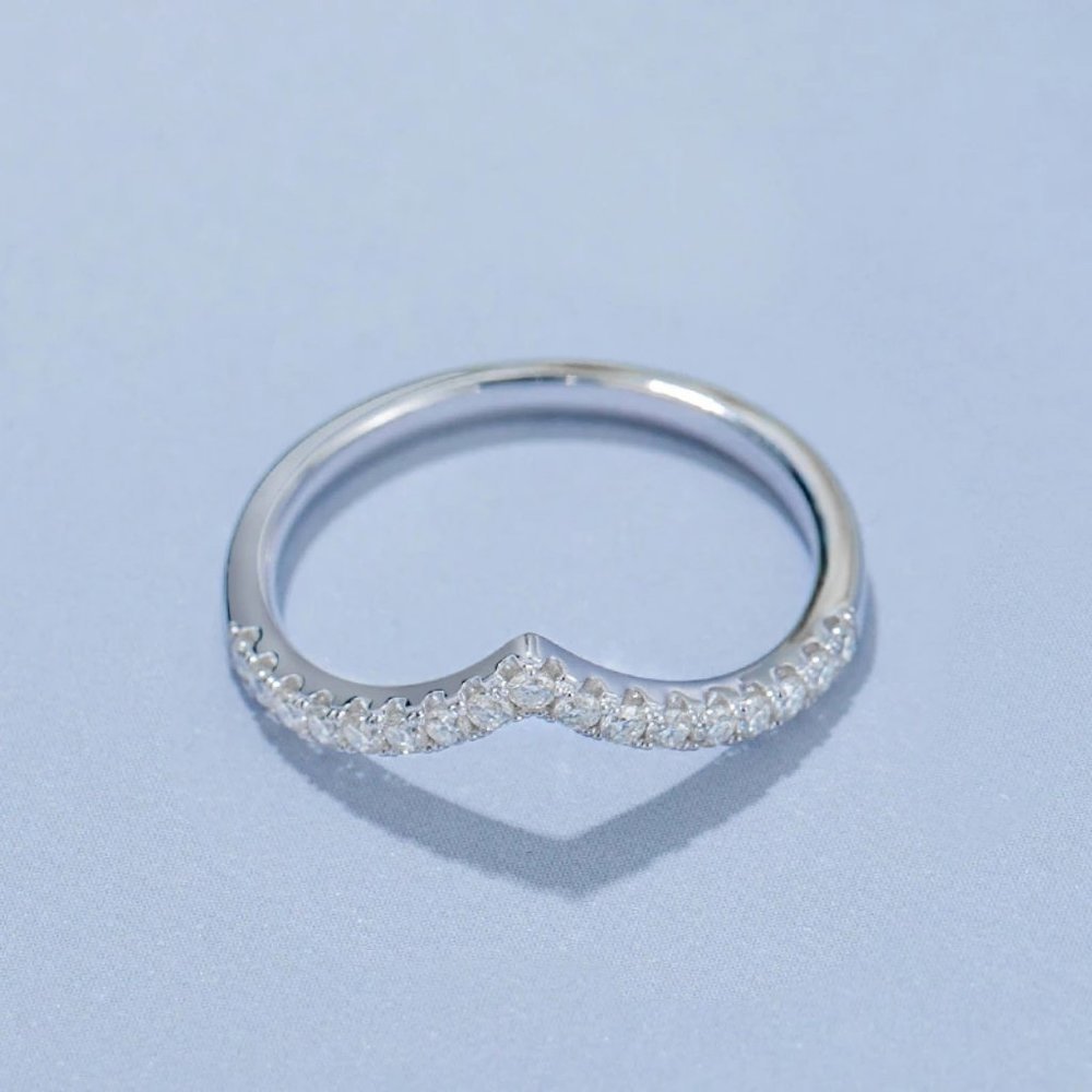 Certified 1.5mm Moissanite Diamond Pave Chevron Half Eternity Band Ring NEW - Picture 5 of 14